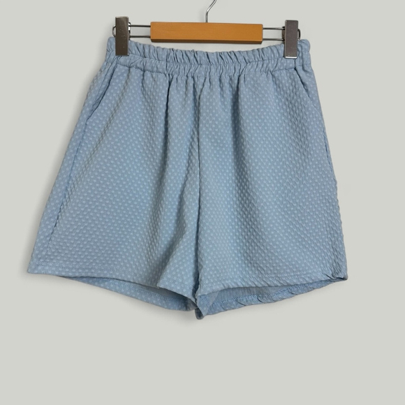 Top and Shorts Set Women Size Medium Blue Short Sleeves Cropped High Waisted - Picture 8 of 10